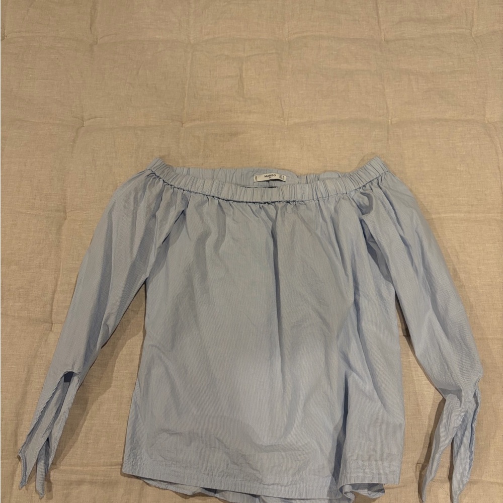 Mango Sky Blue Off-Shoulder Blouse